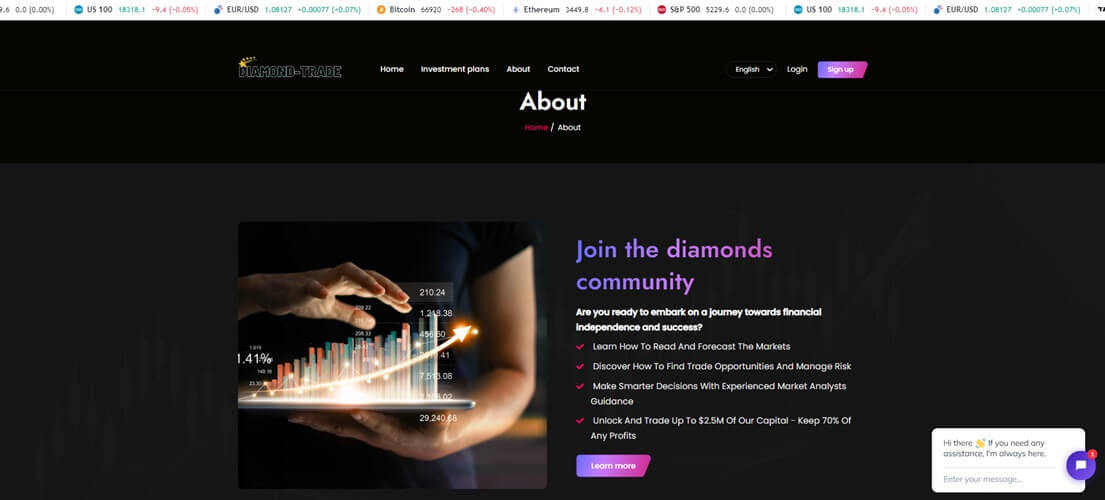 Diamond Trade Review - Screenshot of diamondsplatform.com